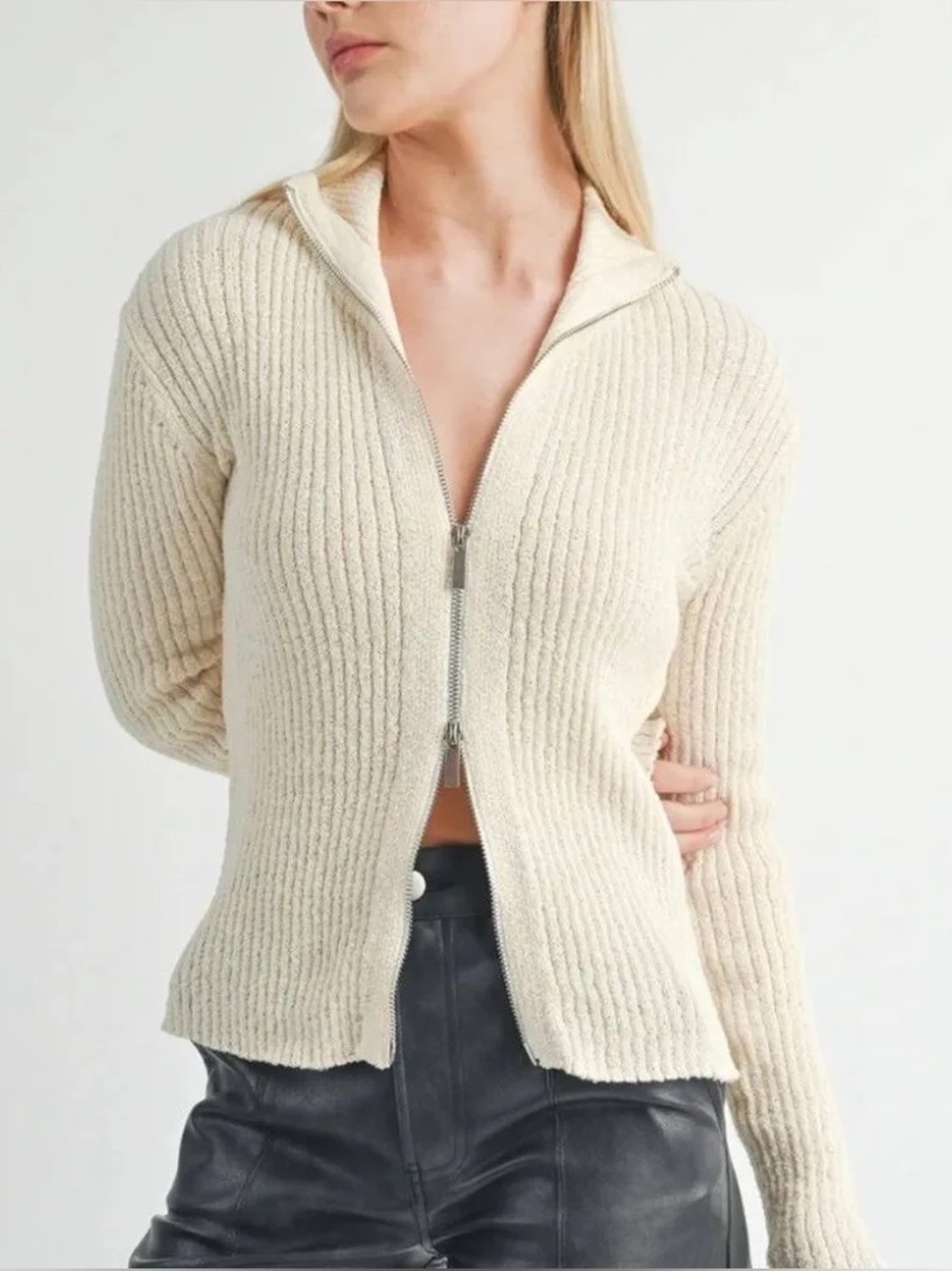 Sage the Label Double Zipper Knit Jacket